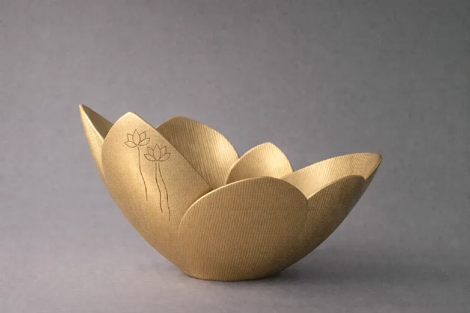 Lotus Bliss decorative bowl in brushed brass with overlapping petals