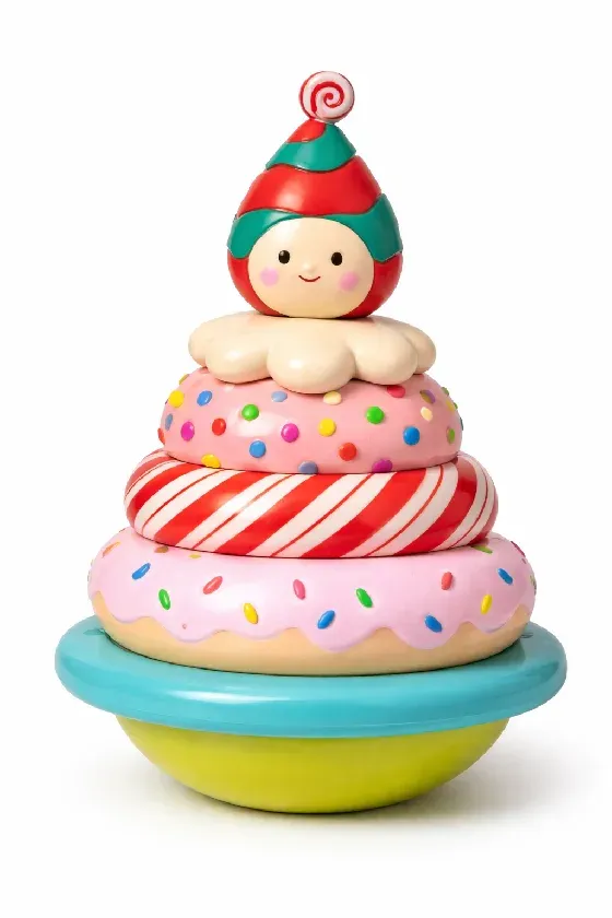 Whimsi Rolly Polly Stacker: painted wooden rings on a self-righting base